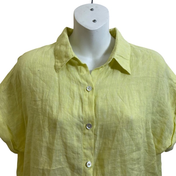 JOIE 100% Linen Women's Small Neon Yellow Short Sleeve Button Up Blouse NWT - Picture 4 of 12